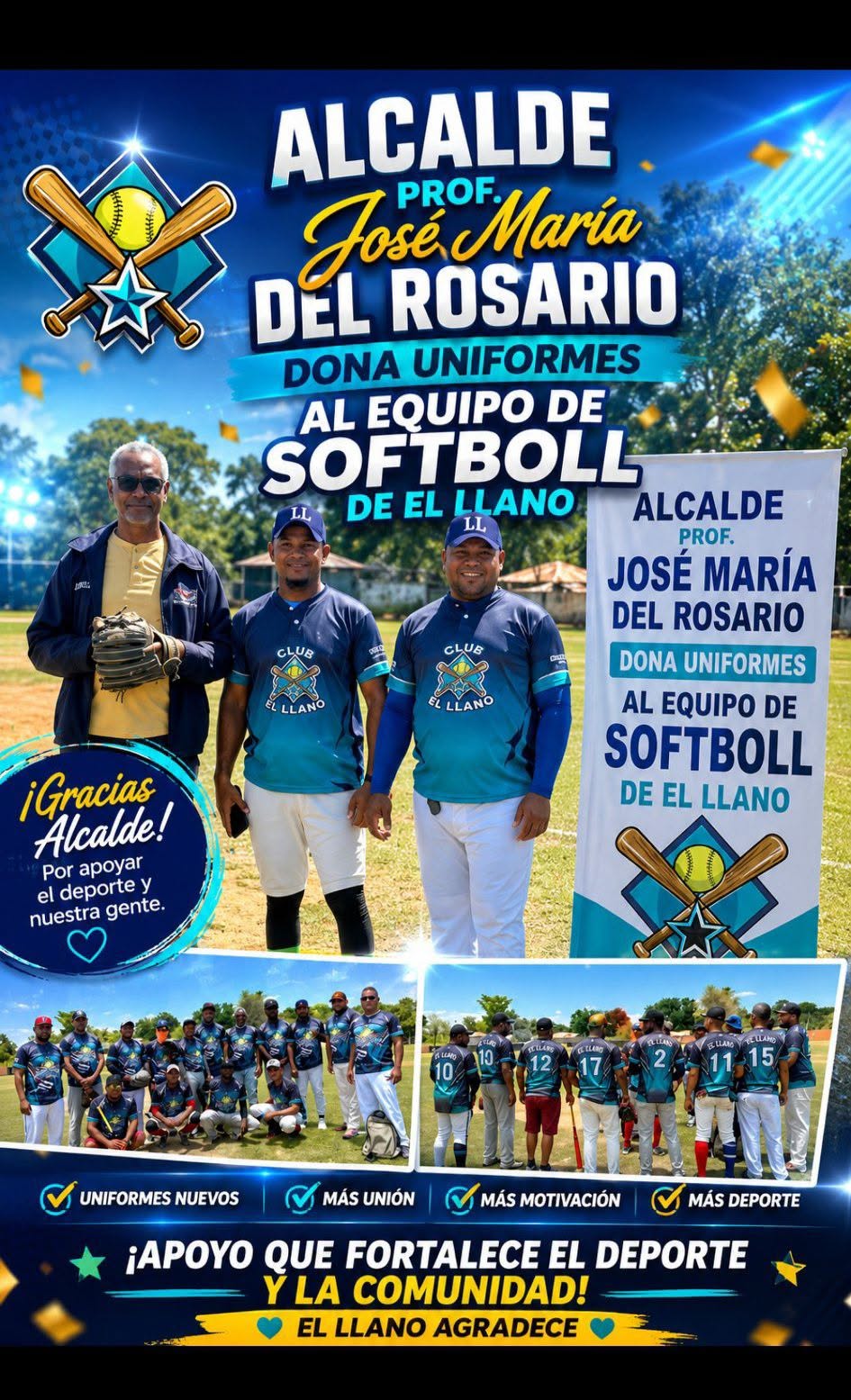 Nuestro alcalde Prof. José María del Rosario V. siempre colaborando con el deporte, la juventud es el futuro de la patria.